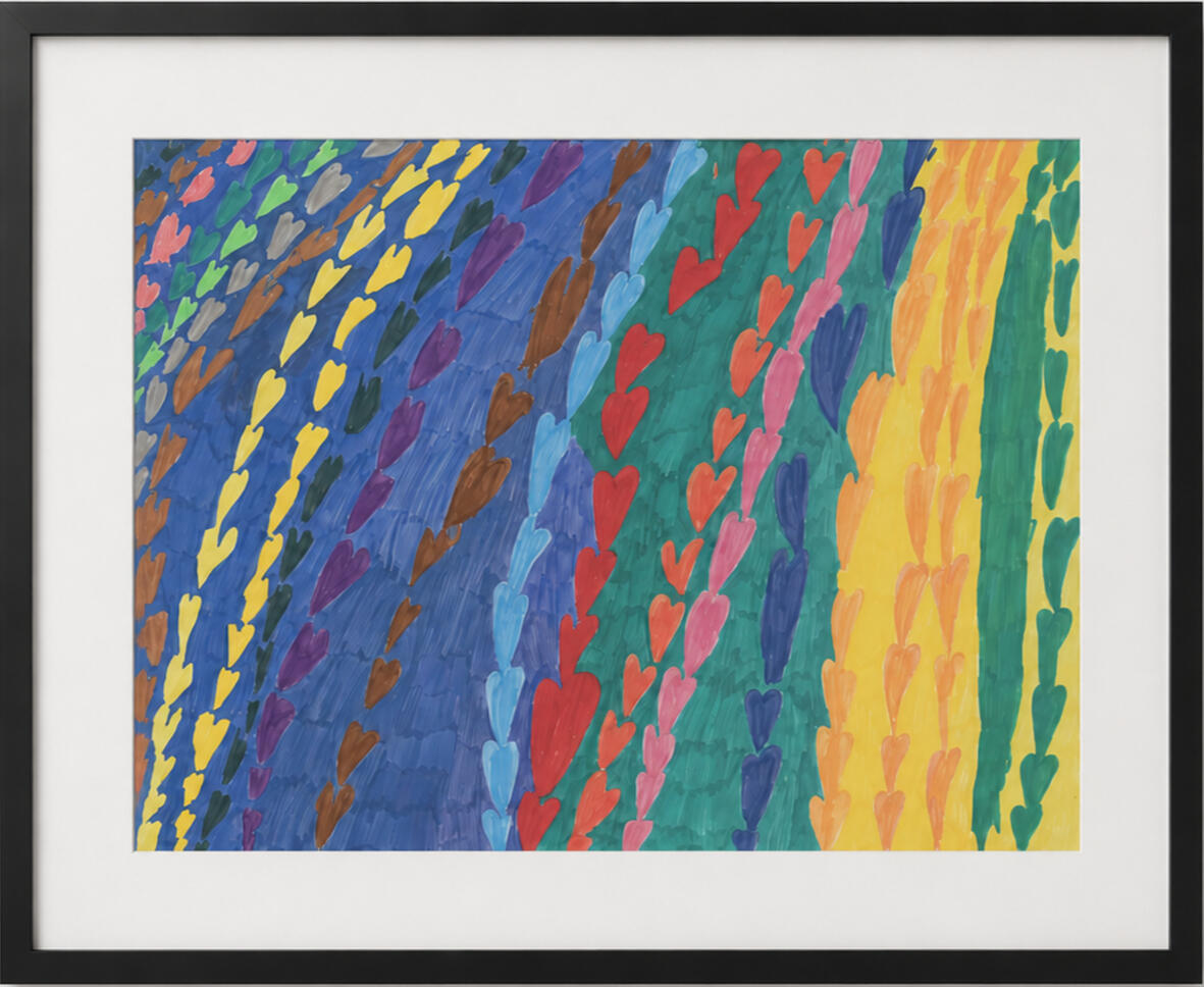 Rainbow Hearts, Acrylic markers on 300 g paper, 2026